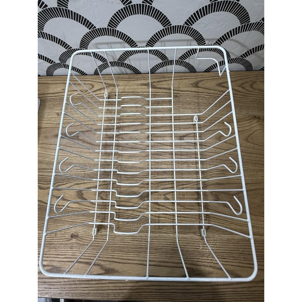 VTG Rubbermaid Dish Drainer Added Utensil Holder White Coated 17.5x13.75x5.5"